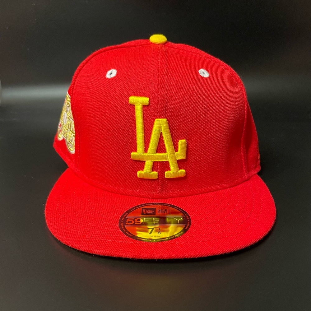 Los Angeles Dodgers Fitted Hat New Era Red Simpsons Pack 75th WS Patch